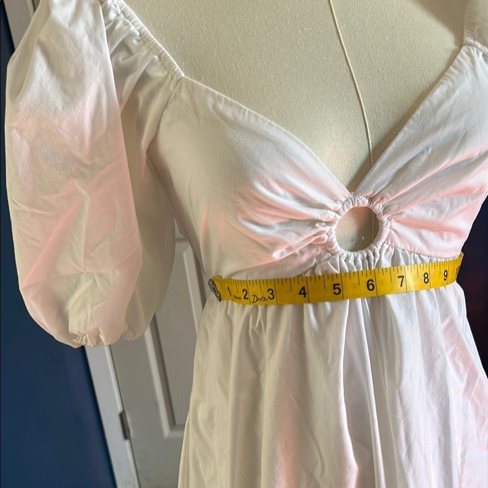 Elegant white Pink Puff Sleeve Dress - Picture 6 of 9